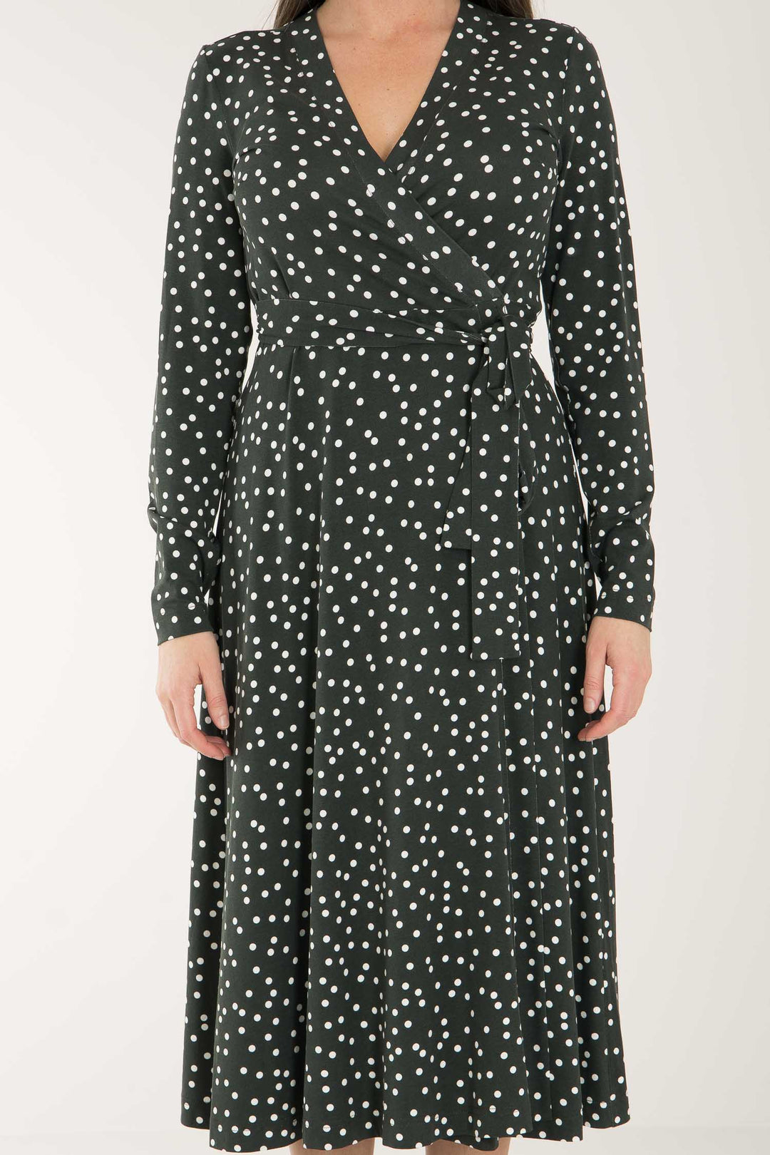 Bestie printed midi wrap jersey dress - Dark green dot