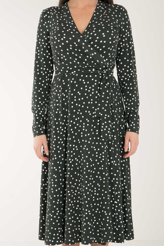 Bestie printed midi wrap jersey dress - Dark green dot