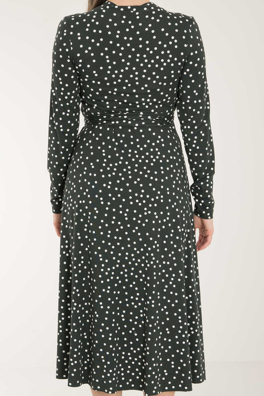 Bestie printed midi wrap jersey dress - Dark green dot