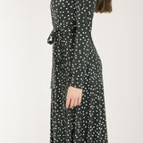 Bestie printed midi wrap jersey dress - Dark green dot