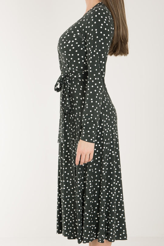 Bestie printed midi wrap jersey dress - Dark green dot