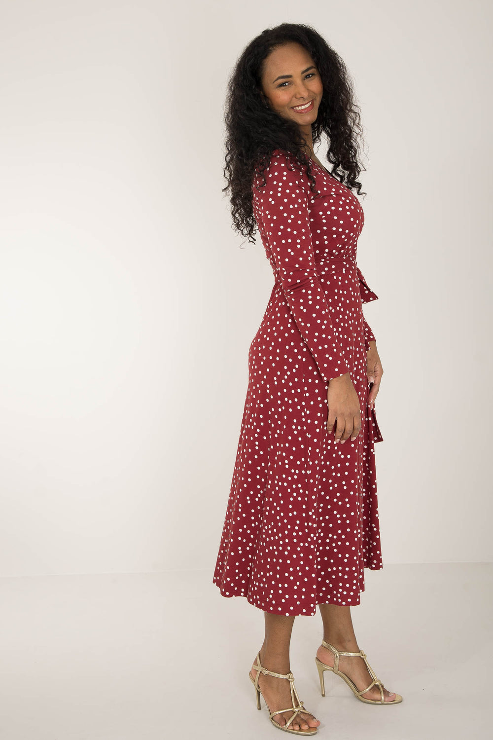Bestie printed midi wrap jersey dress - Dark red dot