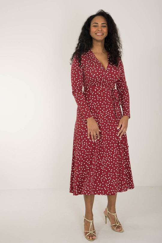 Bestie printed midi wrap jersey dress - Dark red dot