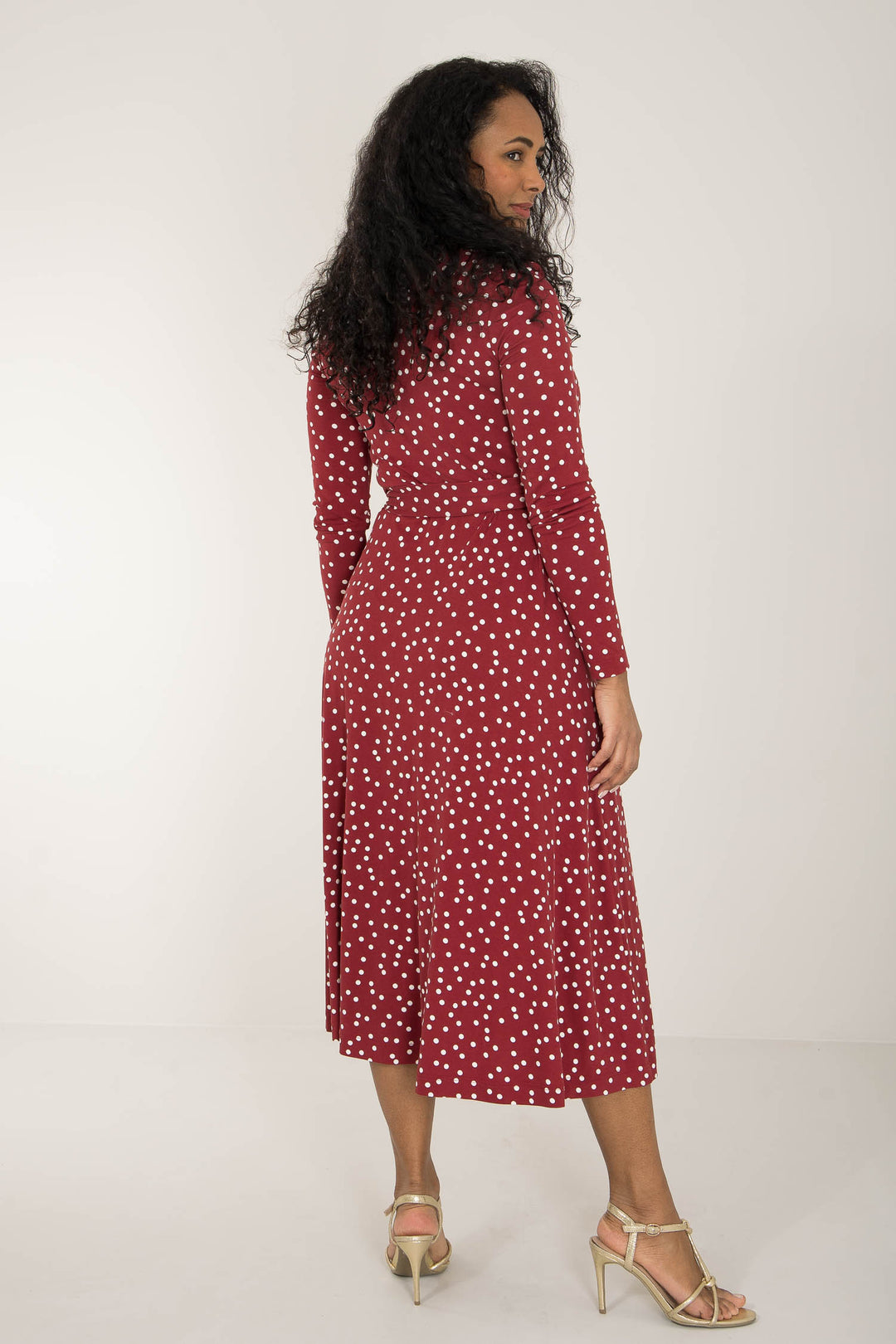 Bestie printed midi wrap jersey dress - Dark red dot