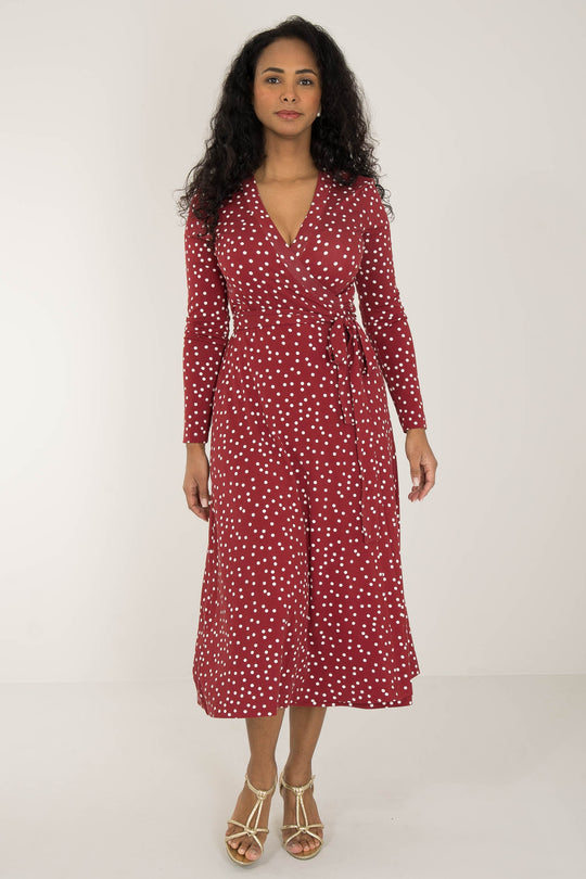 Bestie printed midi wrap jersey dress - Dark red dot