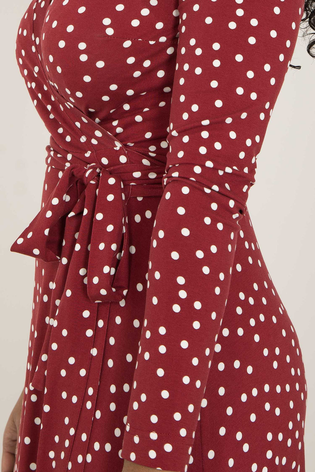 Bestie printed midi wrap jersey dress - Dark red dot