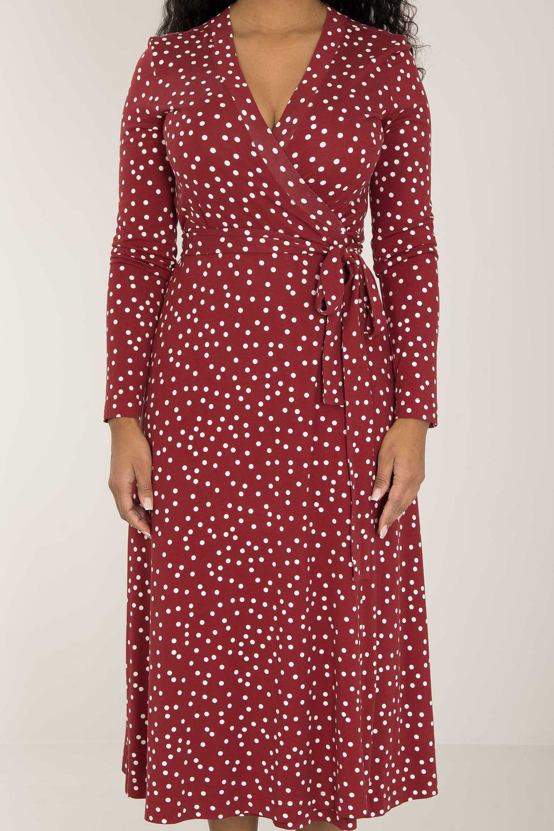 Bestie printed midi wrap jersey dress - Dark red dot