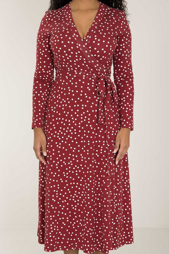 Bestie printed midi wrap jersey dress - Dark red dot