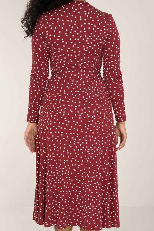 Bestie printed midi wrap jersey dress - Dark red dot