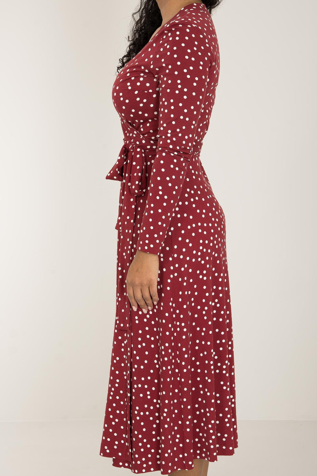 Bestie printed midi wrap jersey dress - Dark red dot
