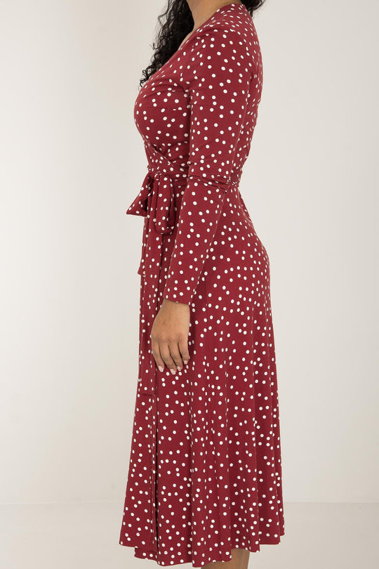 Bestie printed midi wrap jersey dress - Dark red dot
