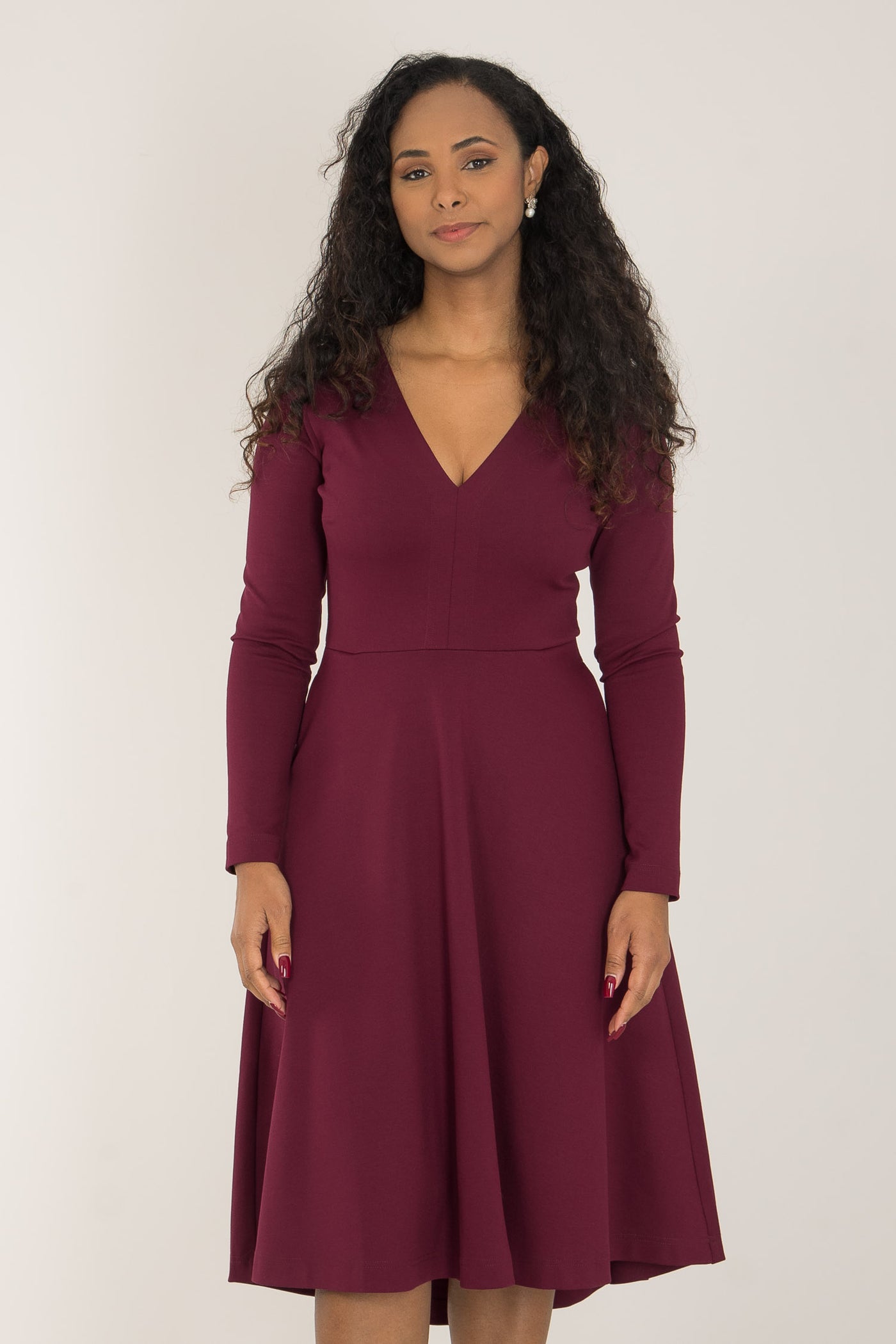 Heavy jersey wide skirt dress - Burgundy - Vinröd, stretchig klänning med vid kjol