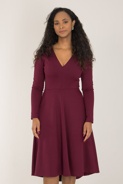 Heavy jersey wide skirt dress - Burgundy - Vinröd, stretchig klänning med vid kjol