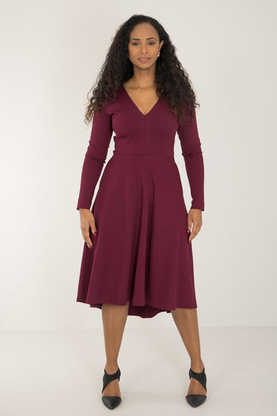 Heavy jersey wide skirt dress - Burgundy - Vinröd, stretchig klänning med vid kjol