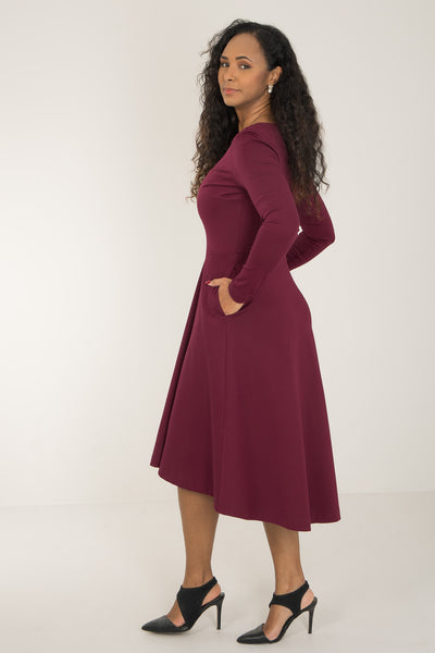 Heavy jersey wide skirt dress - Burgundy - Vinröd, stretchig klänning med vid kjol