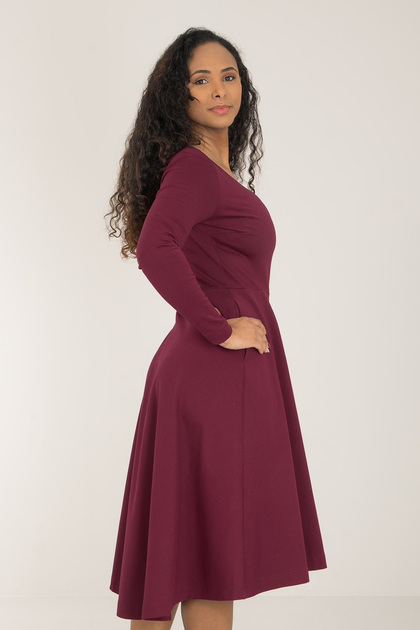 Heavy jersey wide skirt dress - Burgundy - Vinröd, stretchig klänning med vid kjol