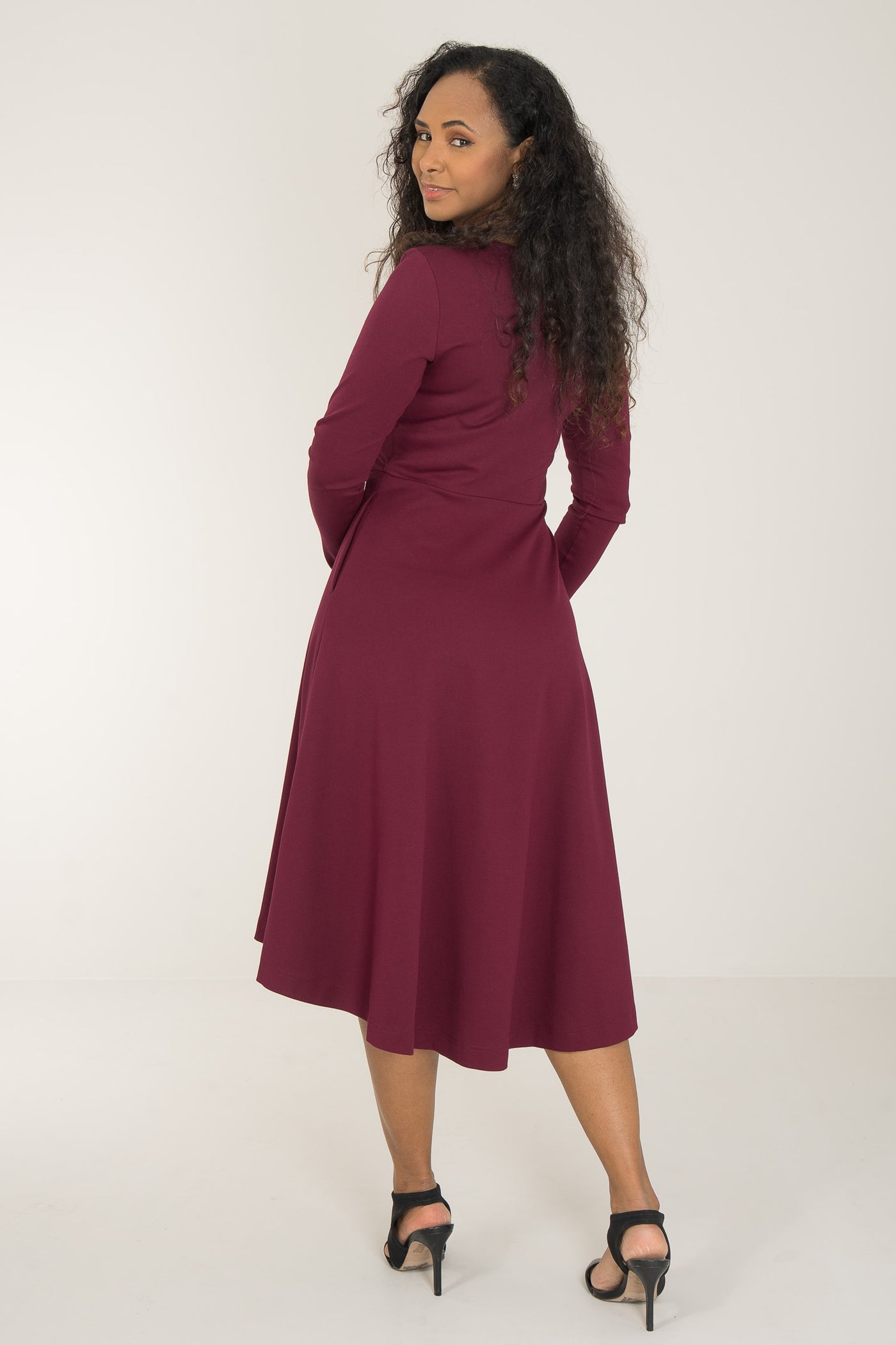 Heavy jersey wide skirt dress - Burgundy - Vinröd, stretchig klänning med vid kjol