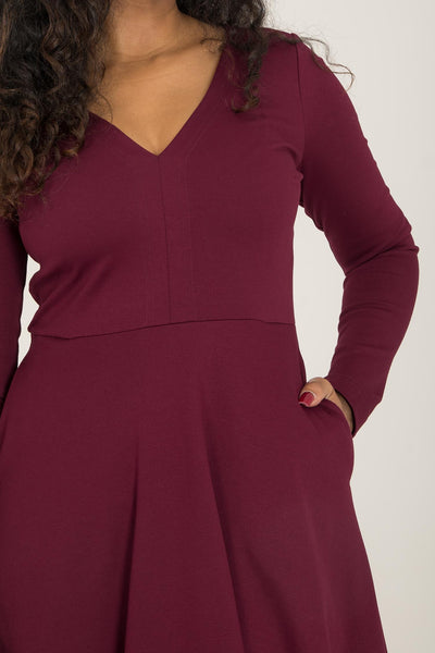Heavy jersey wide skirt dress - Burgundy - Vinröd, stretchig klänning med vid kjol