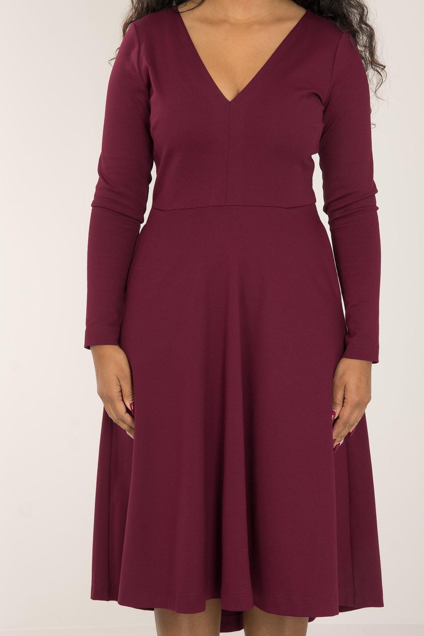 Heavy jersey wide skirt dress - Burgundy - Vinröd, stretchig klänning med vid kjol