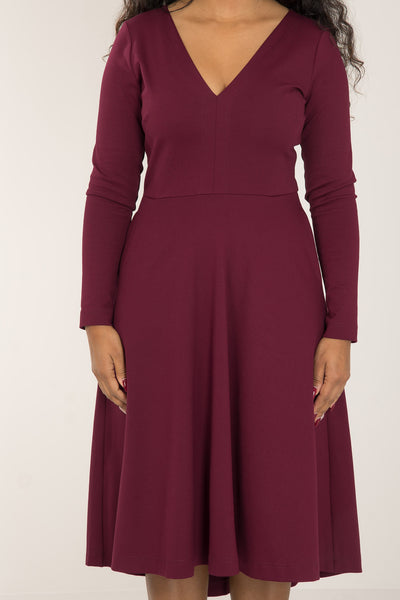 Heavy jersey wide skirt dress - Burgundy - Vinröd, stretchig klänning med vid kjol