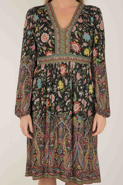 Pure boho jersey short dress - Black paisley - Mönstrad knälång klänning