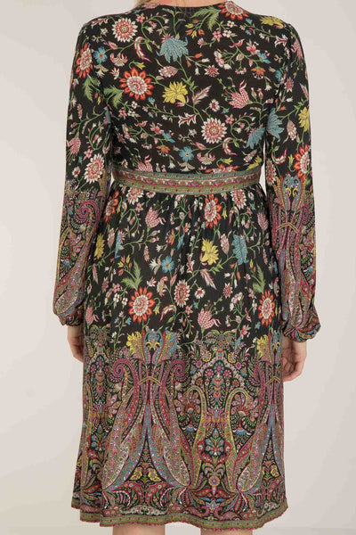 Pure boho jersey short dress - Black paisley - Mönstrad knälång klänning