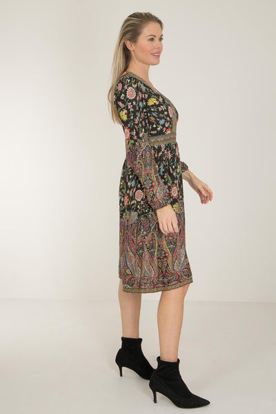 Pure boho jersey short dress - Black paisley - Mönstrad knälång klänning