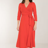 Bestie midi wrap jersey dress - Bright red - Vadlång, klarröd omlottklänning i trikå