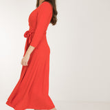 Bestie midi wrap jersey dress - Bright red - Vadlång, klarröd omlottklänning i trikå