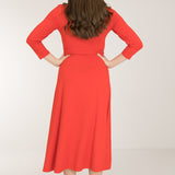 Bestie midi wrap jersey dress - Bright red - Vadlång, klarröd omlottklänning i trikå