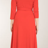 Bestie midi wrap jersey dress - Bright red - Vadlång, klarröd omlottklänning i trikå
