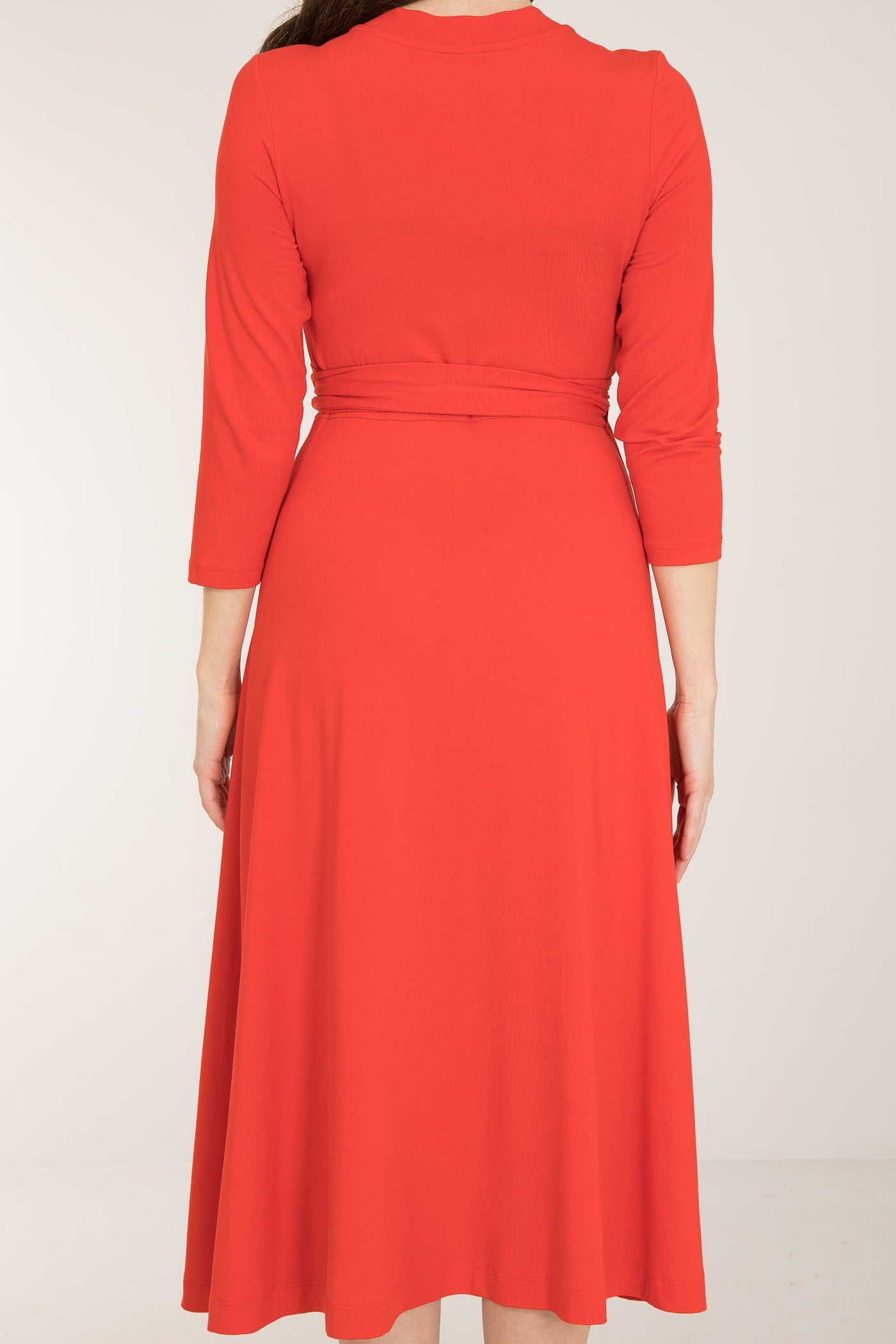 Bestie midi wrap jersey dress - Bright red - Vadlång, klarröd omlottklänning i trikå