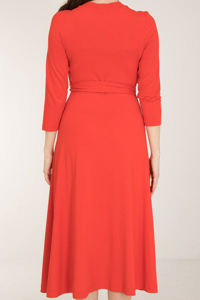 Bestie midi wrap jersey dress - Bright red - Vadlång, klarröd omlottklänning i trikå