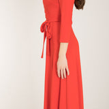 Bestie midi wrap jersey dress - Bright red - Vadlång, klarröd omlottklänning i trikå