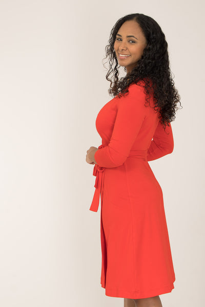 Bestie short wrap jersey dress - Bright red - Knälång, klarröd, omlottklänning i trikå