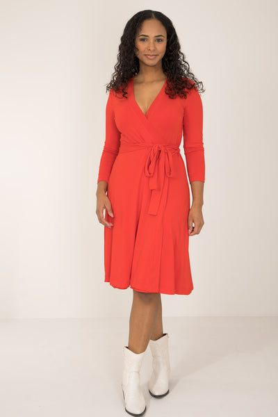 Bestie short wrap jersey dress - Bright red - Knälång, klarröd, omlottklänning i trikå