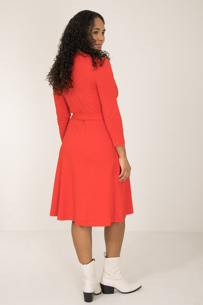 Bestie short wrap jersey dress - Bright red - Knälång, klarröd, omlottklänning i trikå