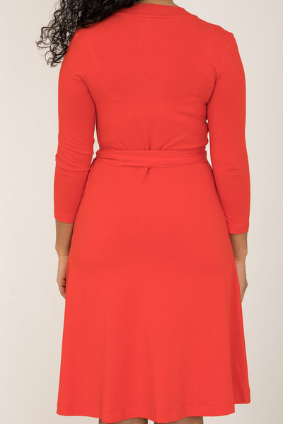 Bestie short wrap jersey dress - Bright red - Knälång, klarröd, omlottklänning i trikå