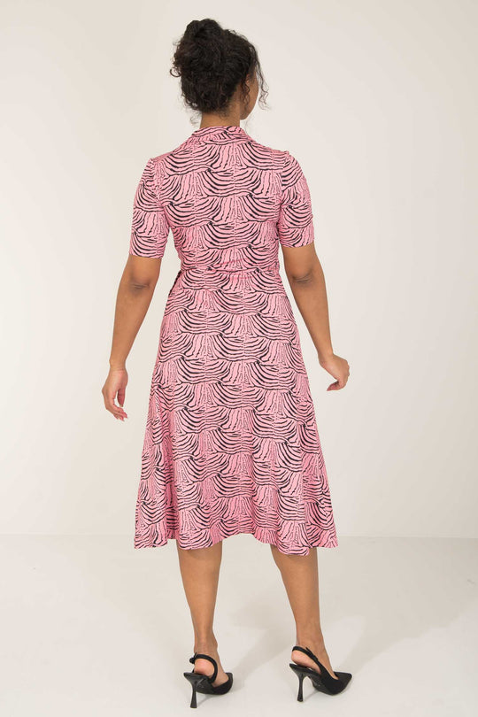 Collar wrap midi jersey dress - Pink - Rosa, vadlång omlottklänning med krage