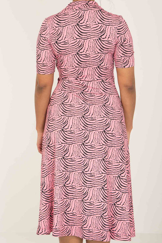 Collar wrap midi jersey dress - Pink - Rosa, vadlång omlottklänning med krage
