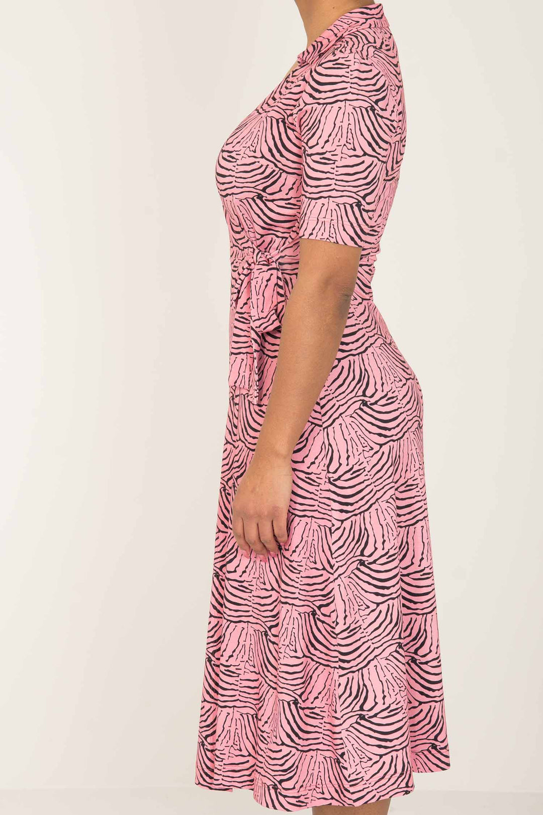 Collar wrap midi jersey dress - Pink - Rosa, vadlång omlottklänning med krage