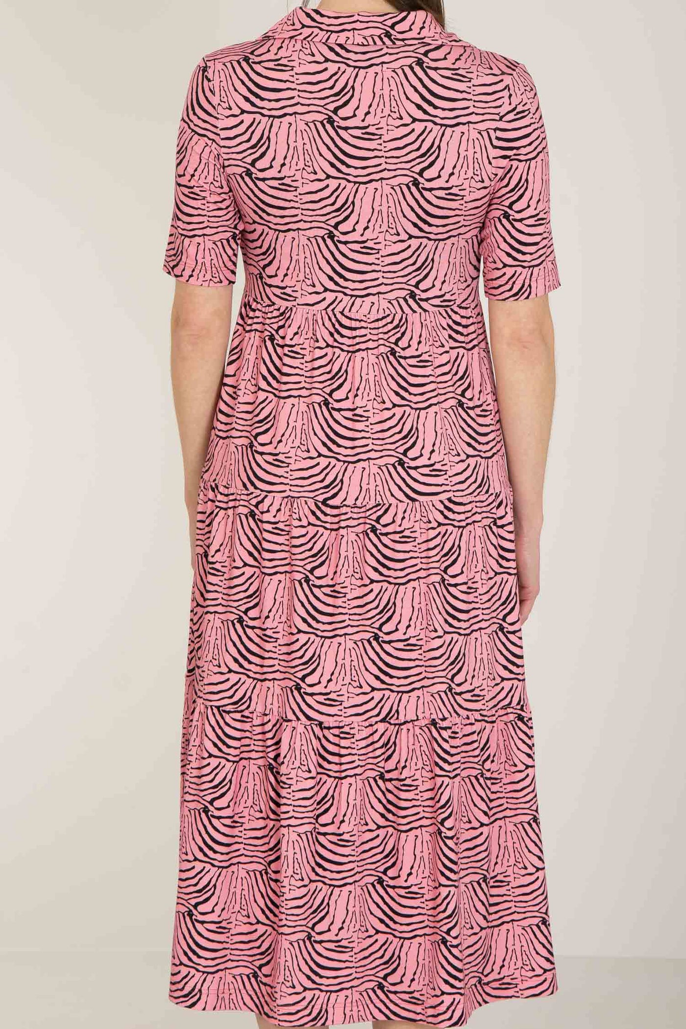 Forever mine collar midi jersey dress - Pink - Rosamönstrad, vadlång klänning med krage