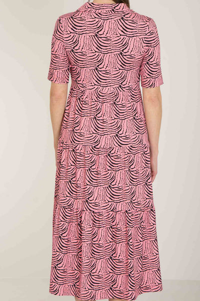 Forever mine collar midi jersey dress - Pink - Rosamönstrad, vadlång klänning med krage