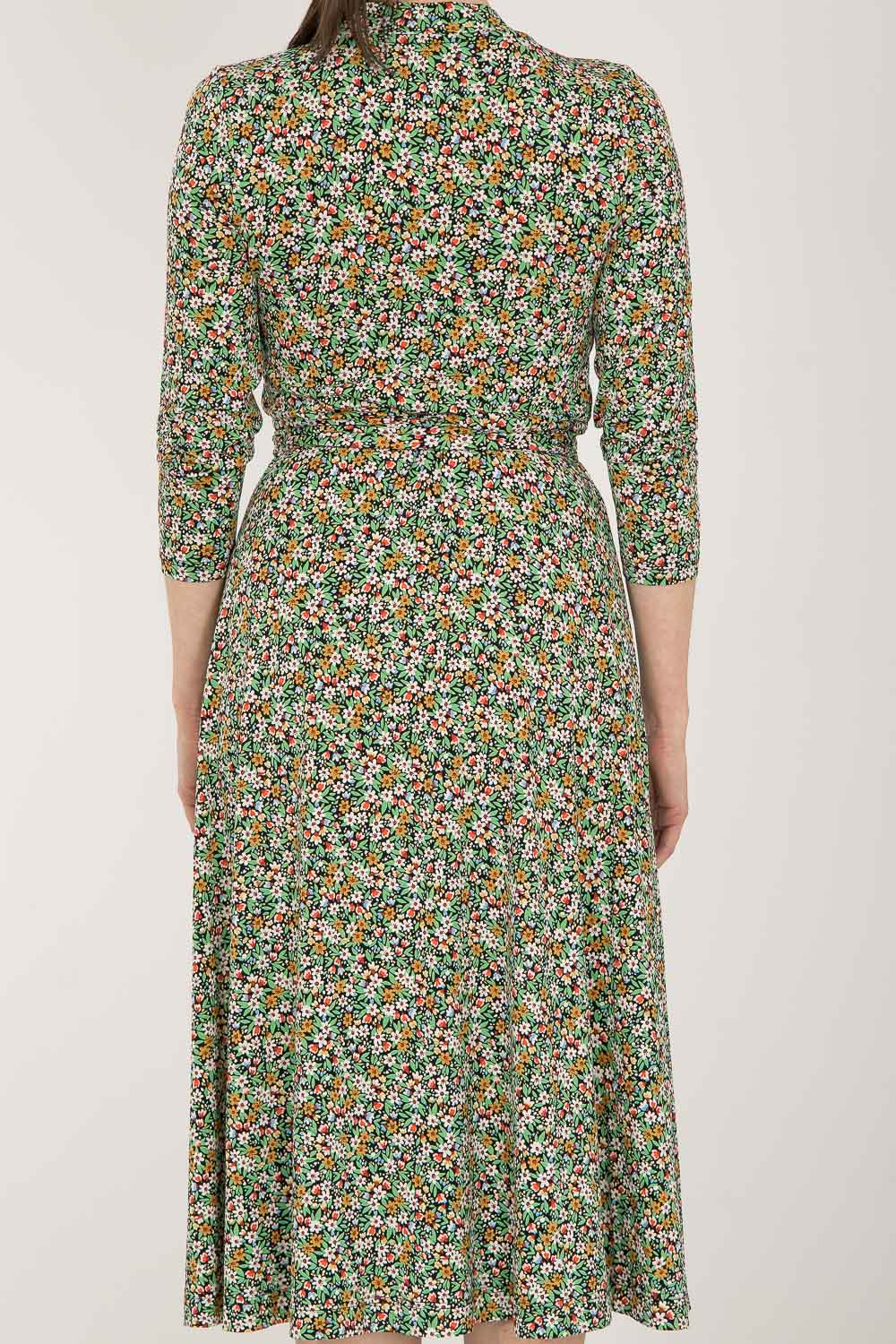 Bestie printed midi wrap jersey dress - Green flower - Vadlång, blommönstrad omlottklänning i trikå