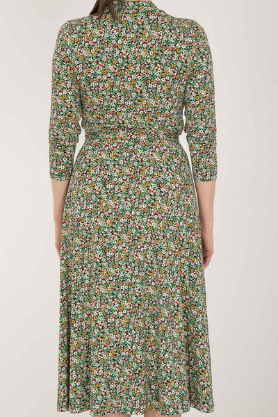 Bestie printed midi wrap jersey dress - Green flower - Vadlång, blommönstrad omlottklänning i trikå
