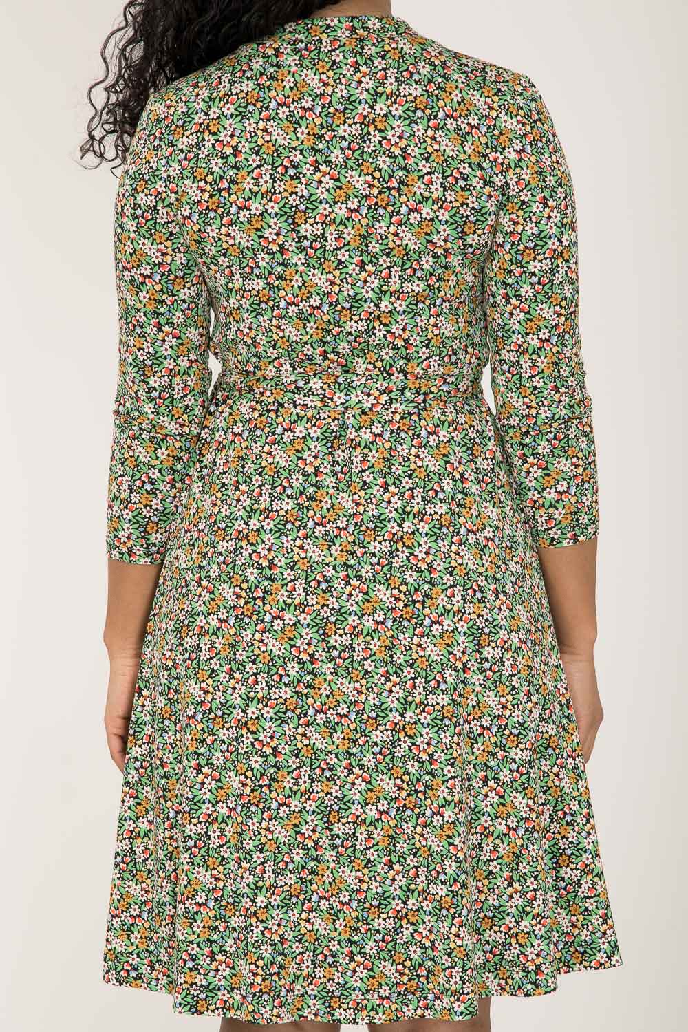 Bestie printed short wrap jersey dress - Green - Knälång, blommönstrad omlottklänning i trikå