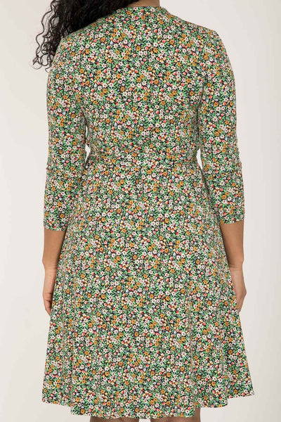 Bestie printed short wrap jersey dress - Green - Knälång, blommönstrad omlottklänning i trikå
