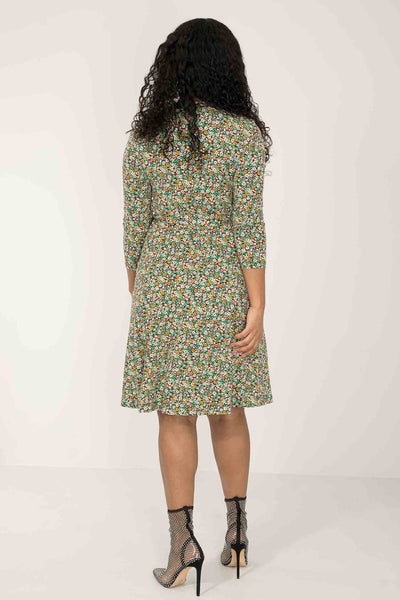 Bestie printed short wrap jersey dress - Green - Knälång, blommönstrad omlottklänning i trikå