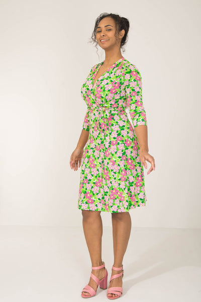 Essential printed short jersey dress - Pink flower - Mönstrad klänning i trikå