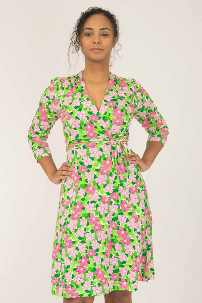 Essential printed short jersey dress - Pink flower - Mönstrad klänning i trikå